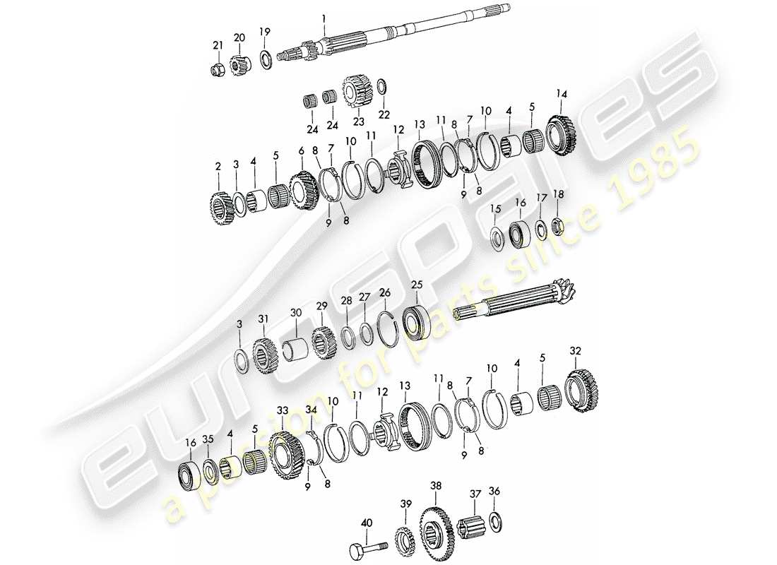 porsche 1970 (911) gears and shafts - sportomatic - d - mj 1972>> parts diagram