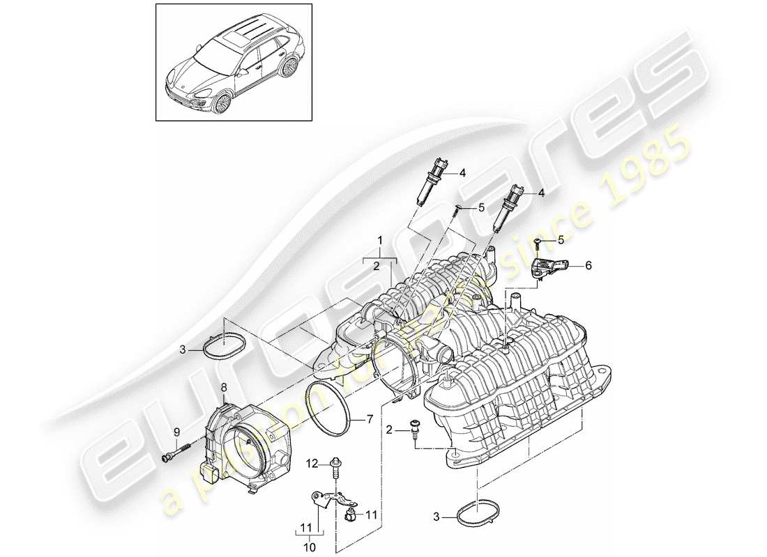 porsche 2015 (cayenne e2 92a) intake air distributor throttle valve adapter part diagram