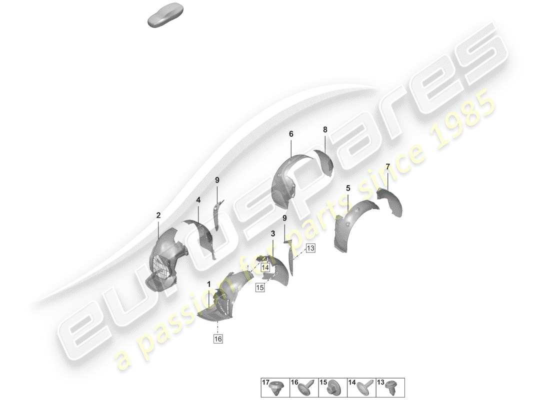 porsche 2019 (992-1) wheel housing liner part diagram
