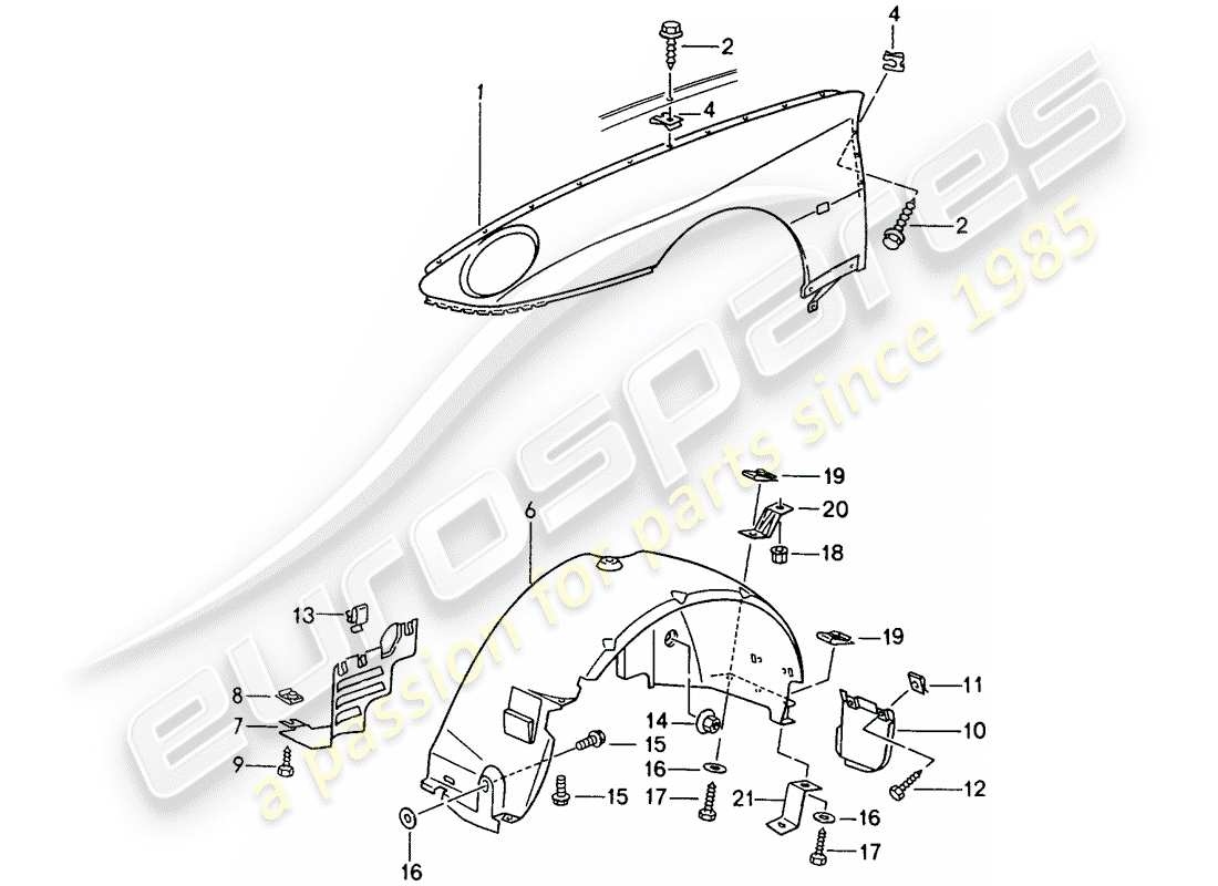 porsche 1994 (968) fender part diagram