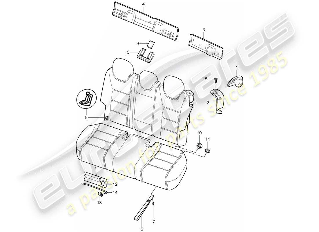 porsche 2006 (cayenne e1 9pa) back seat backrest trim part diagram