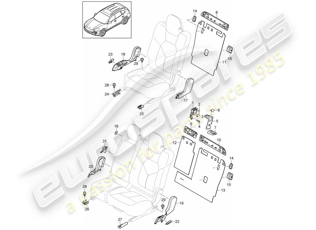 porsche 2016 (cayenne e2 92a) back seat backrest accessories part diagram