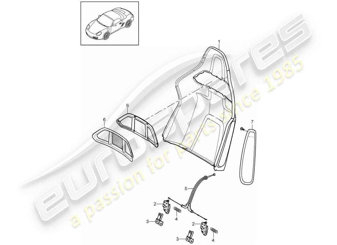 porsche 2011 (987 boxster) backrest shell folding bucket seat accessories d - mj 2009>> parts diagram