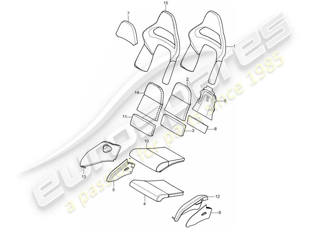 porsche 2007 (997-1 gt3) foam part parts diagram