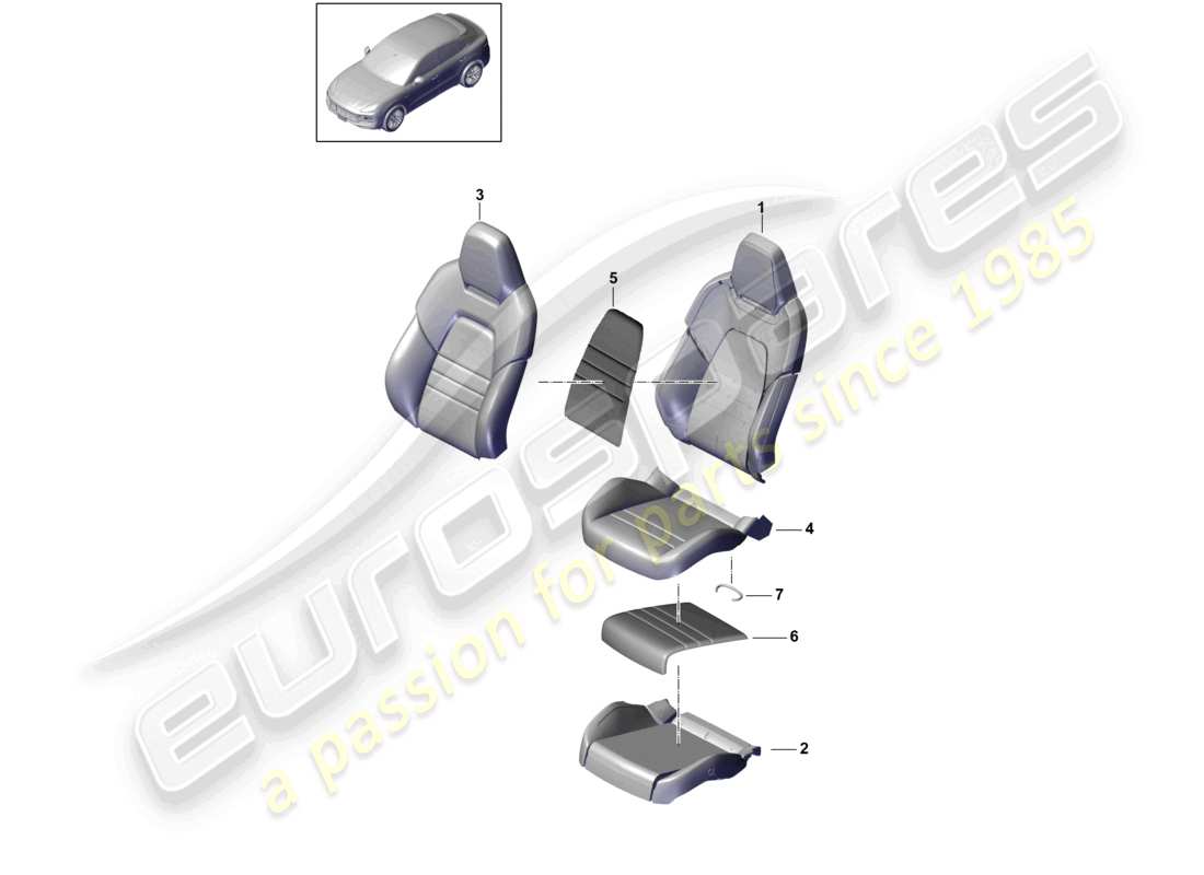 porsche 2019 (cayenne e3 9ya/9yb) foam part seat cover sports seat parts diagram