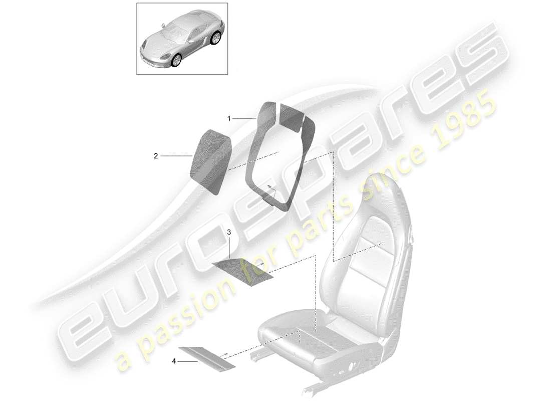 porsche 2020 (718 cayman) heater element backrest bolster heater elem. backrest heater element seat and seat side heater element part diagram