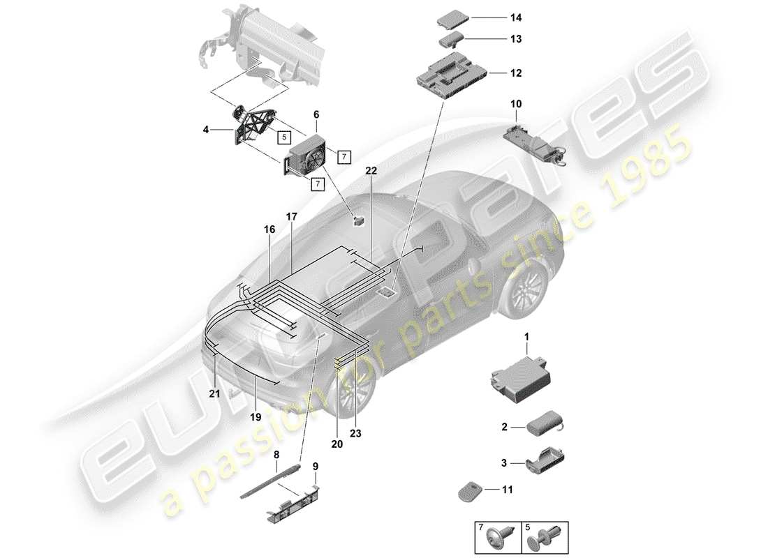 porsche 2019 (cayenne e3 9ya/9yb) for models with telephone and emergency call parts diagram