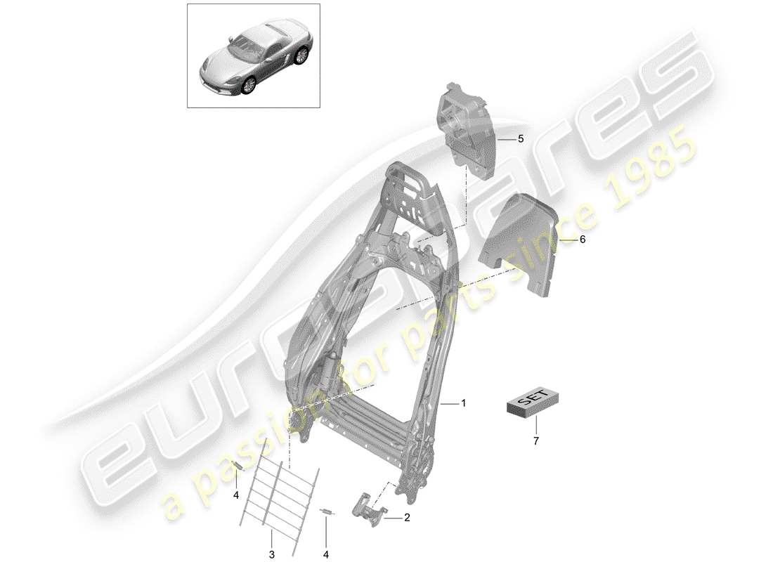 porsche 2020 (718 boxster) backrest frame sports seat plus accessories parts diagram