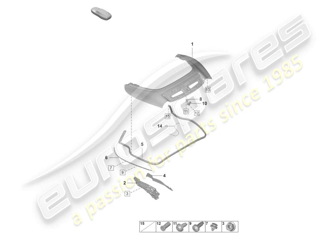 porsche 2020 (992-1) convertible top stowage box cover parts diagram