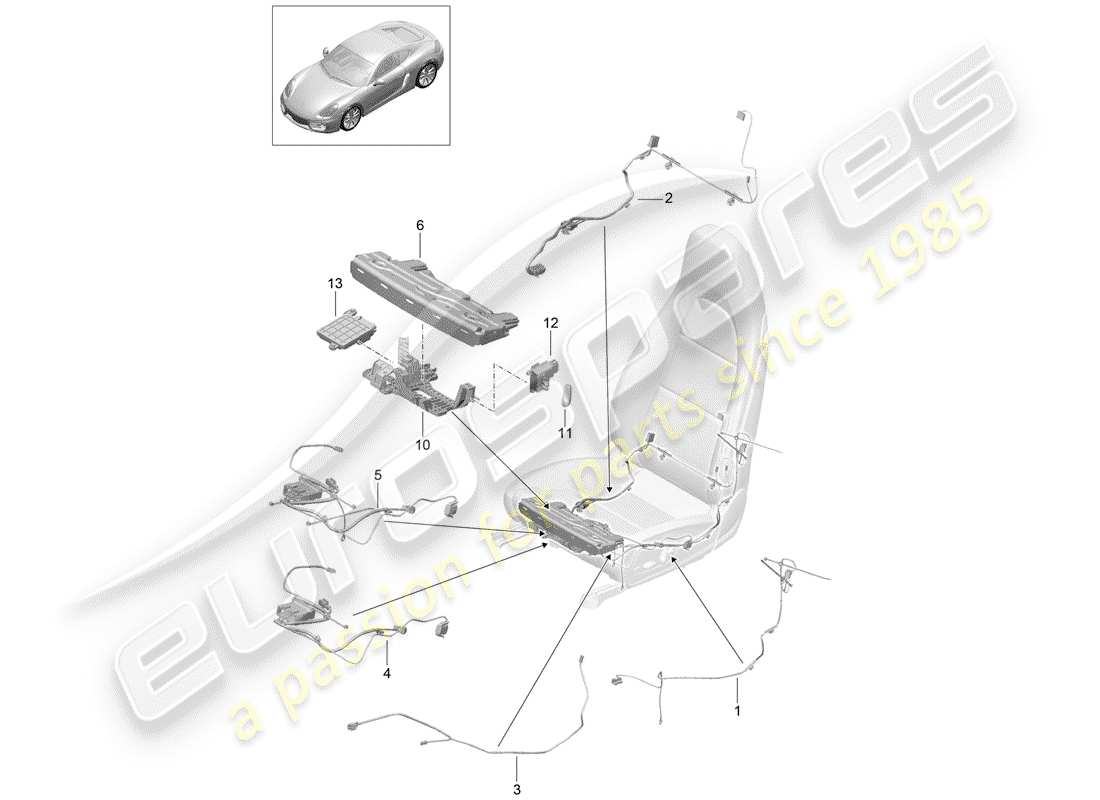 porsche 2014 (981 cayman) wiring looms switch control unit electric motor sports seat part diagram