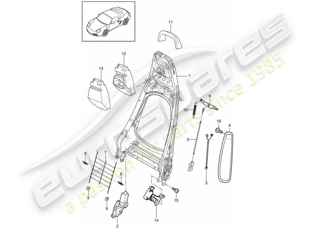 porsche 2012 (987 boxster) backrest frame sports seat parts diagram