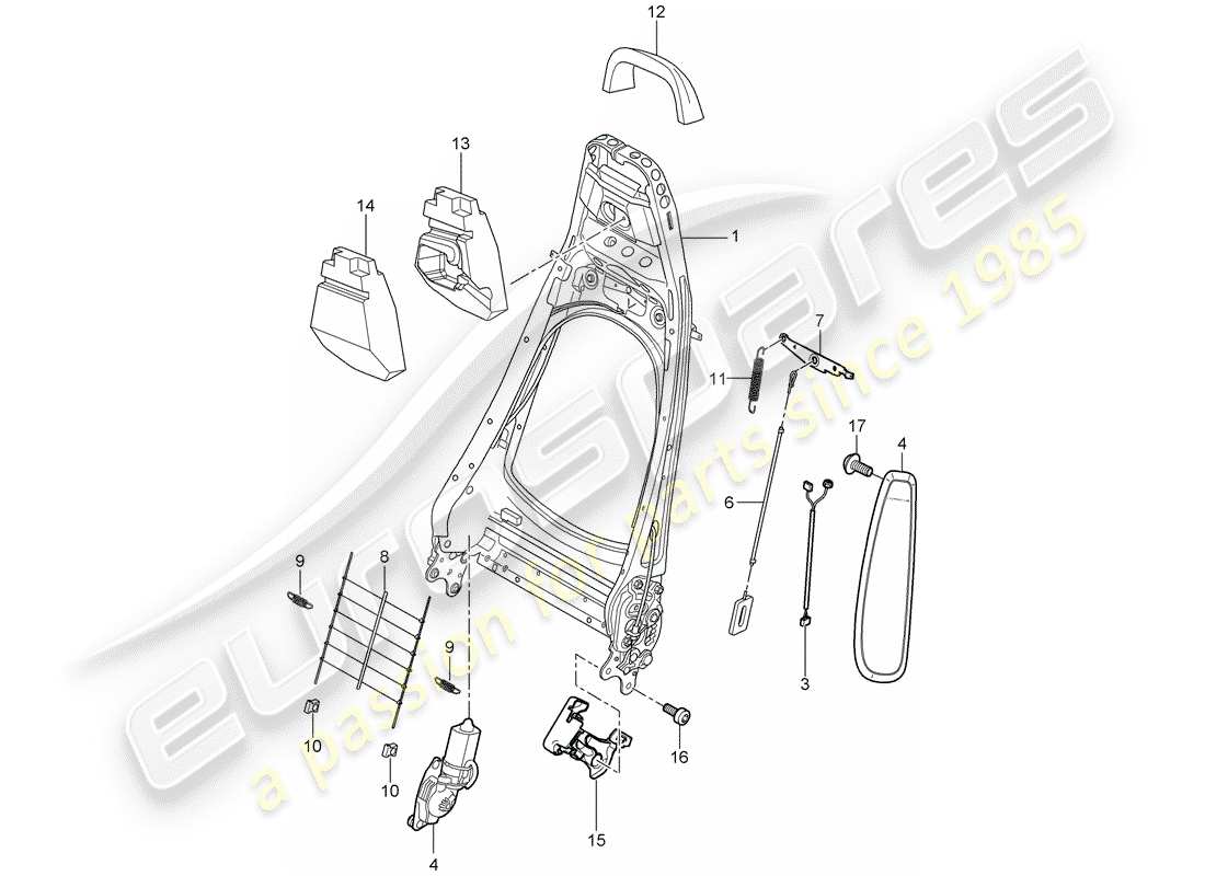 porsche 2006 (987 cayman) backrest frame sports seat part diagram
