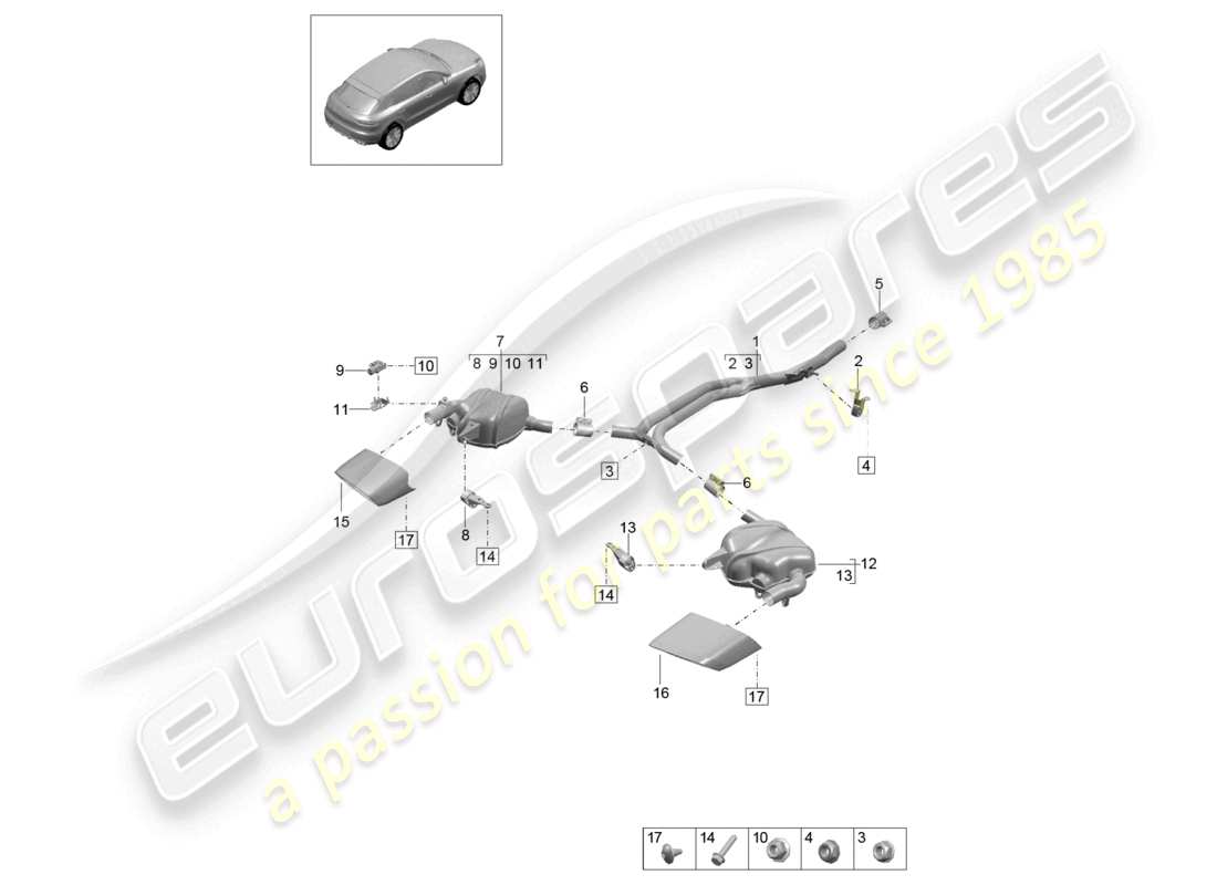 porsche 2019 (macan) exhaust system exhaust pipe rear silencer part diagram