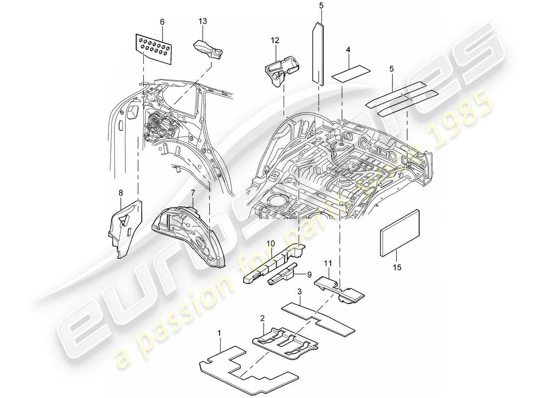 porsche 2004 (cayenne e1 9pa) sound absorber luggage compartment parts diagram