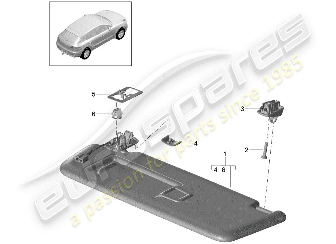porsche 2015 (macan) sun vizors part diagram