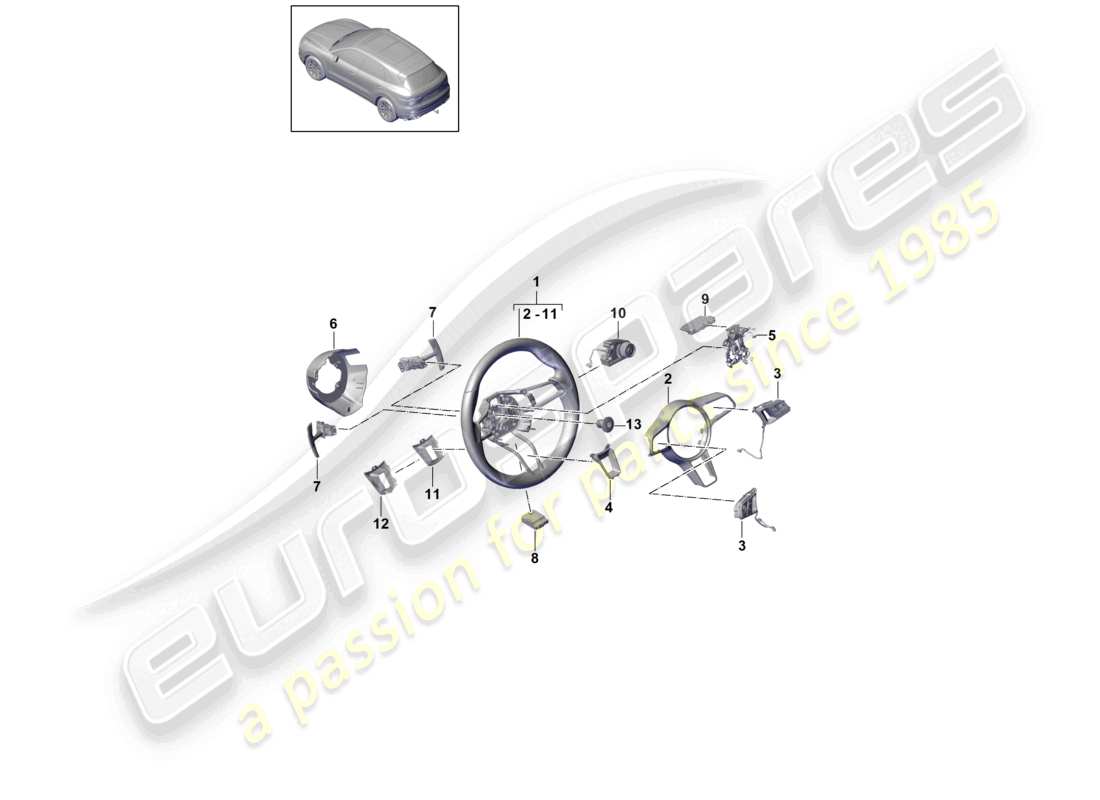 porsche 2019 (cayenne e3 9ya/9yb) steering wheel steering wheel contact det. parts diagram