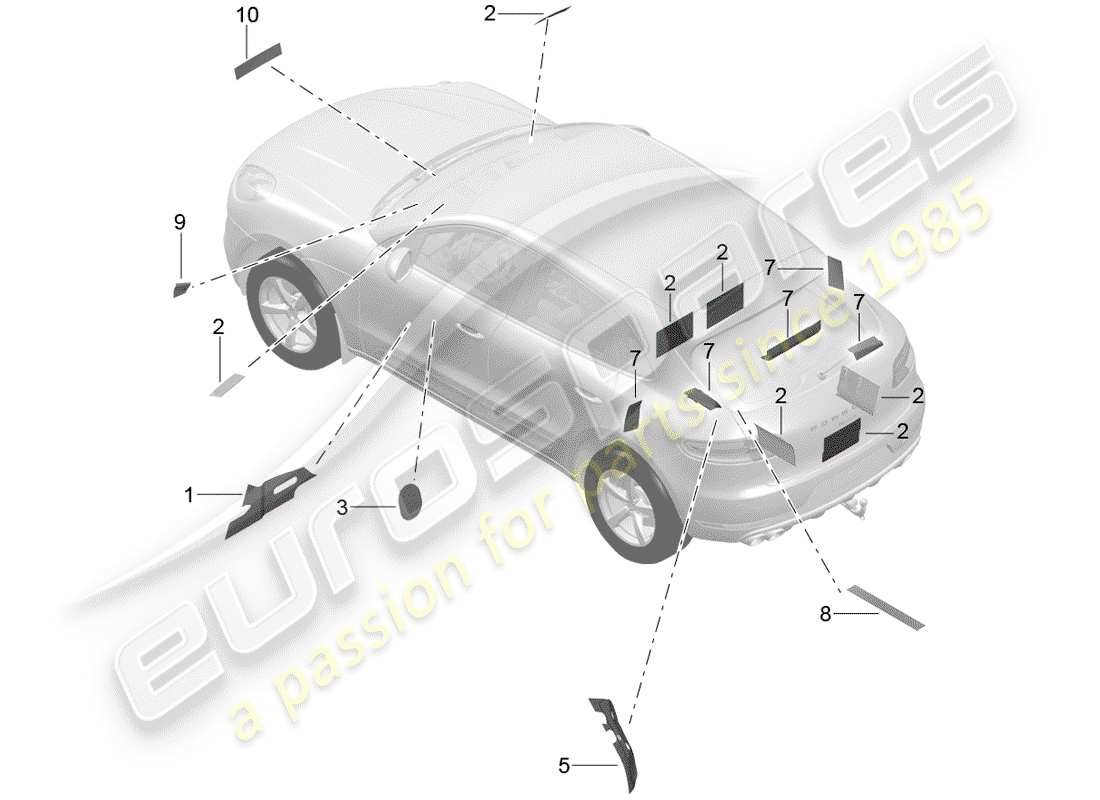 porsche 2015 (macan) sound absorber passenger compartment and rear end part diagram