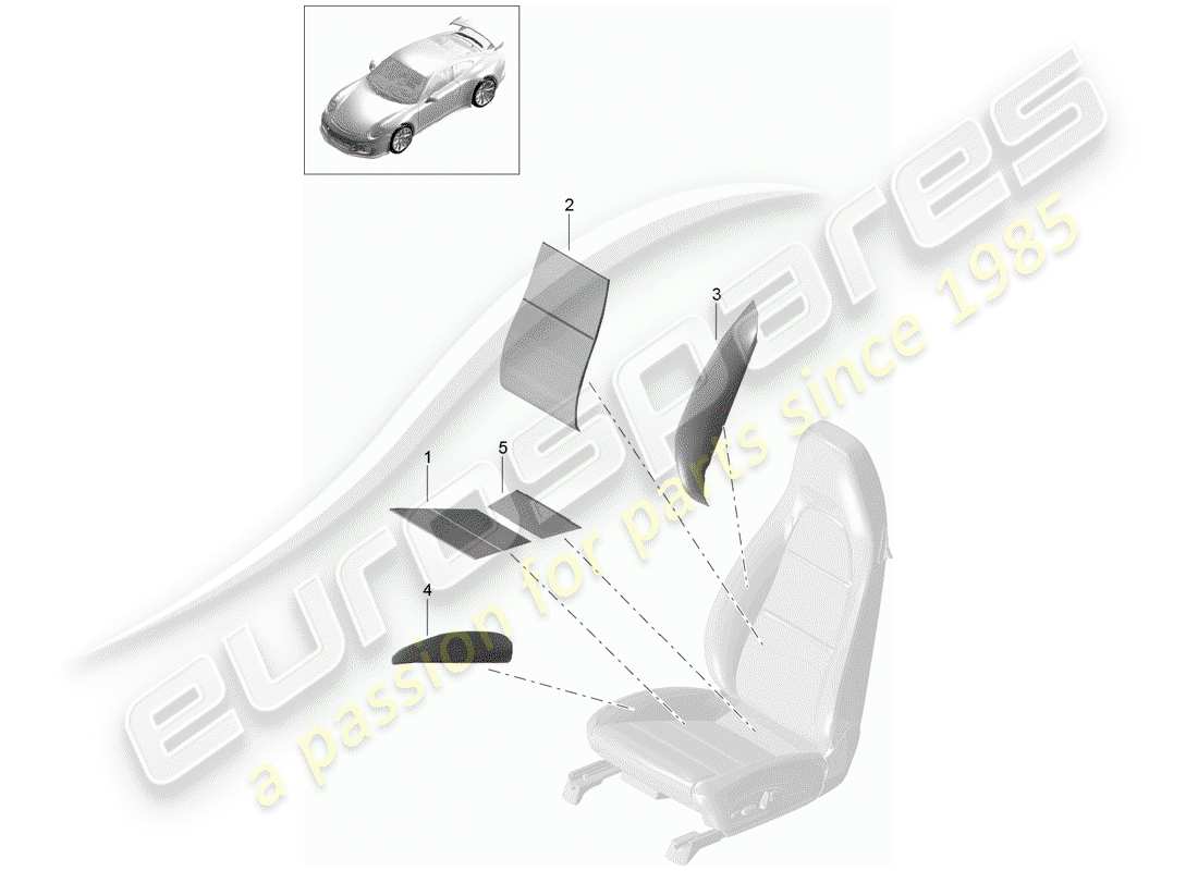 porsche 2016 (991-1 r/gt3/rs) heater element folding sports seat bucket seat part diagram