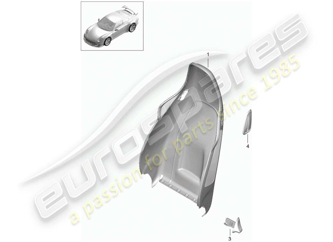 porsche 991r/gt3/rs (2019) backrest shell part diagram