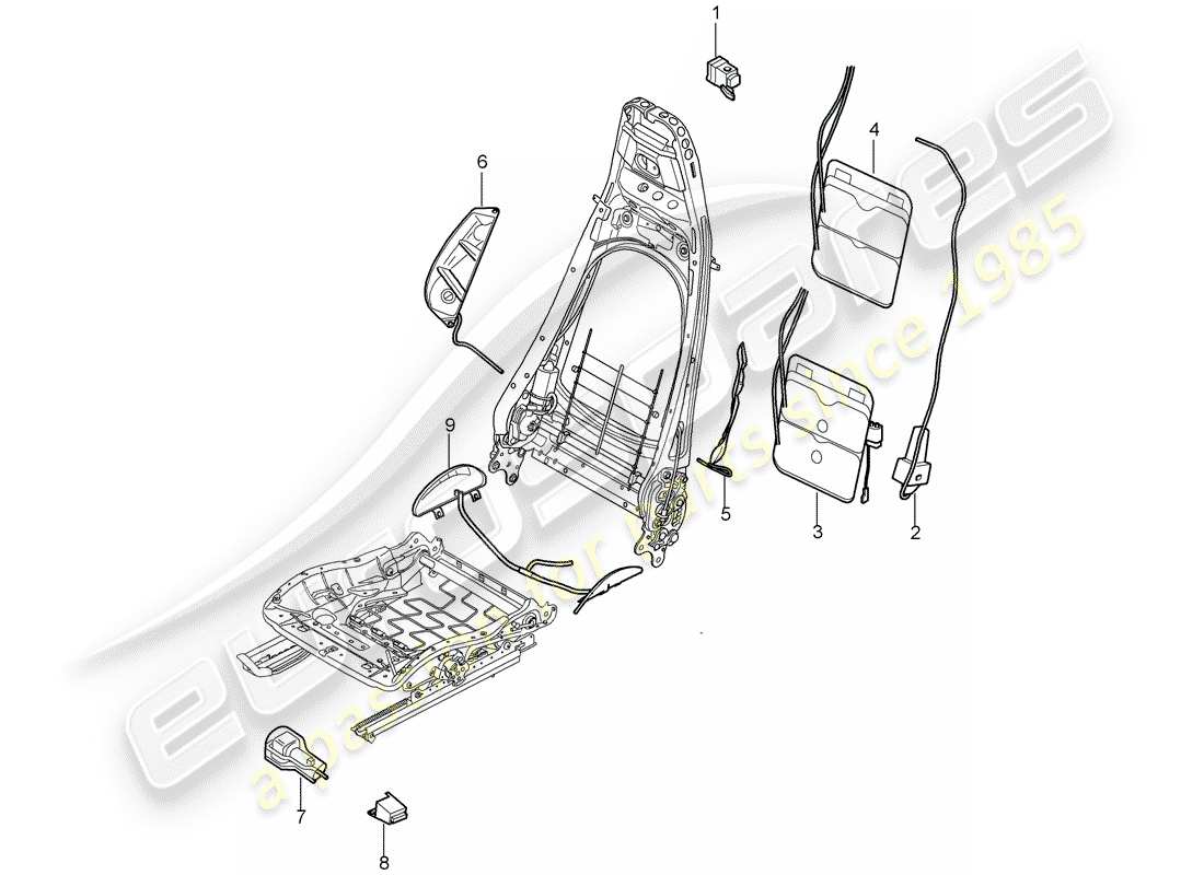 porsche 2006 (987 cayman) lumbar support sports seat part diagram