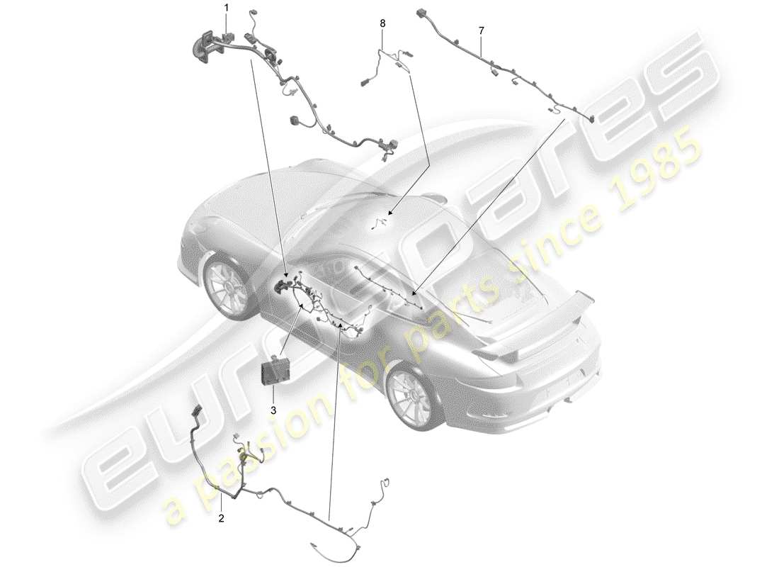 porsche 991r/gt3/rs (2020) wiring harnesses parts diagram