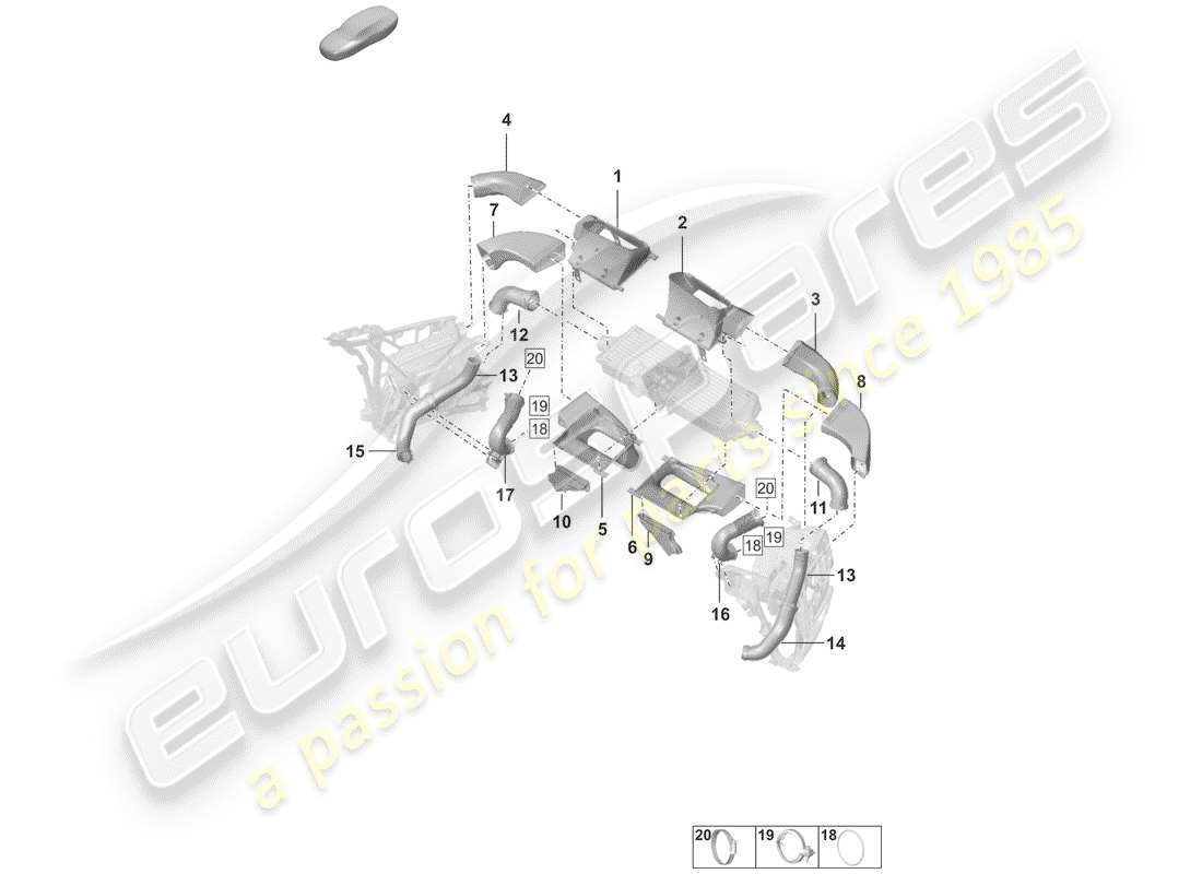 porsche 2020 (992-1) charge air cooler air guide parts diagram