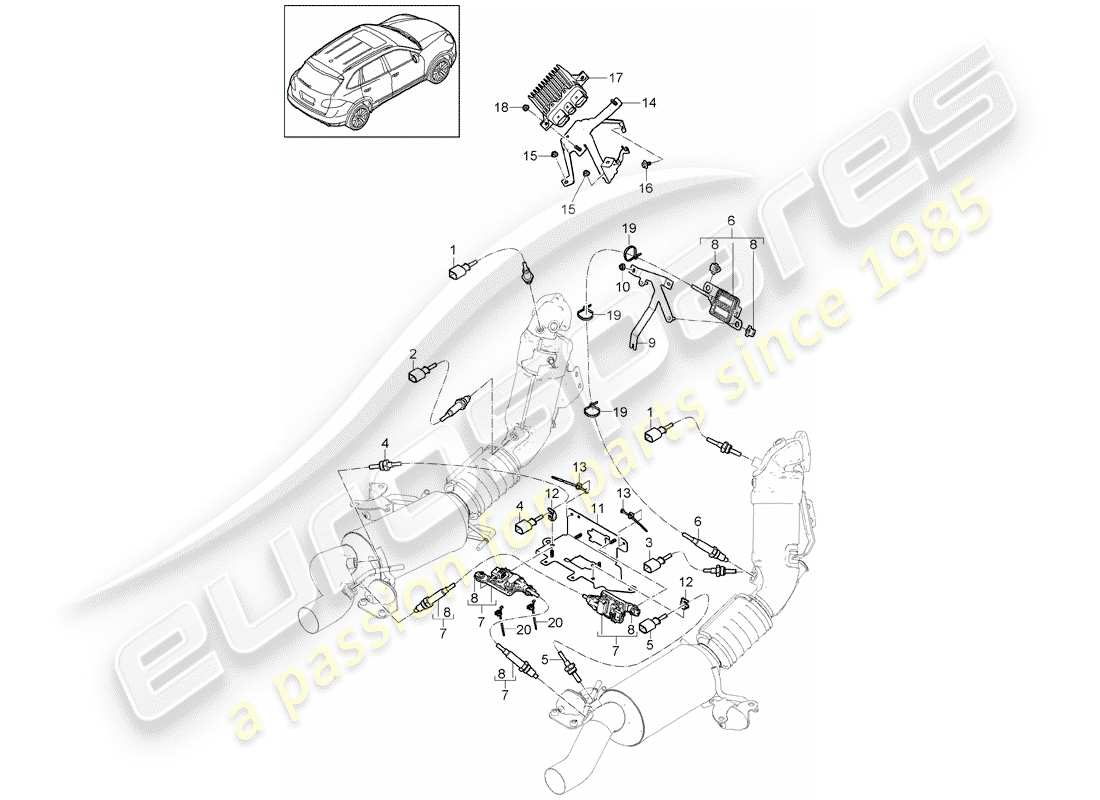 porsche 2012 (cayenne e2 92a) exhaust system temperature sensor nox sensor part diagram