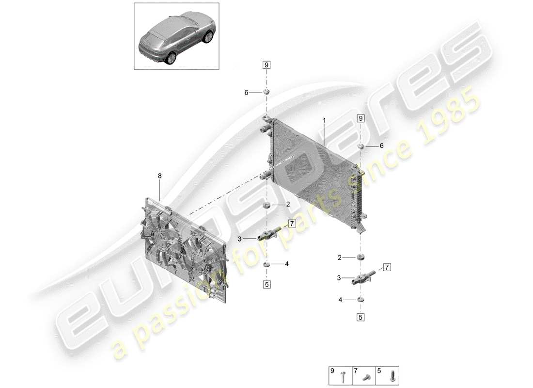 porsche 2019 (macan) coolant cooling system cooler for coolant part diagram