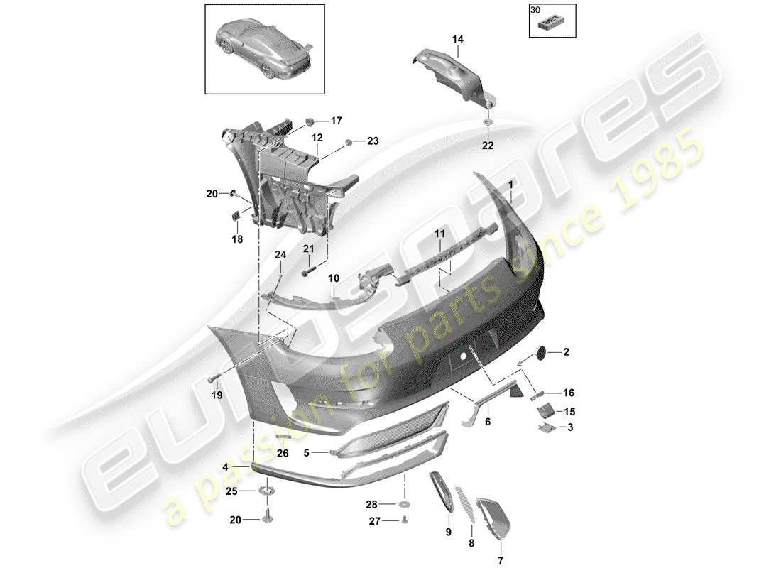 porsche 991r/gt3/rs (2020) bumper parts diagram