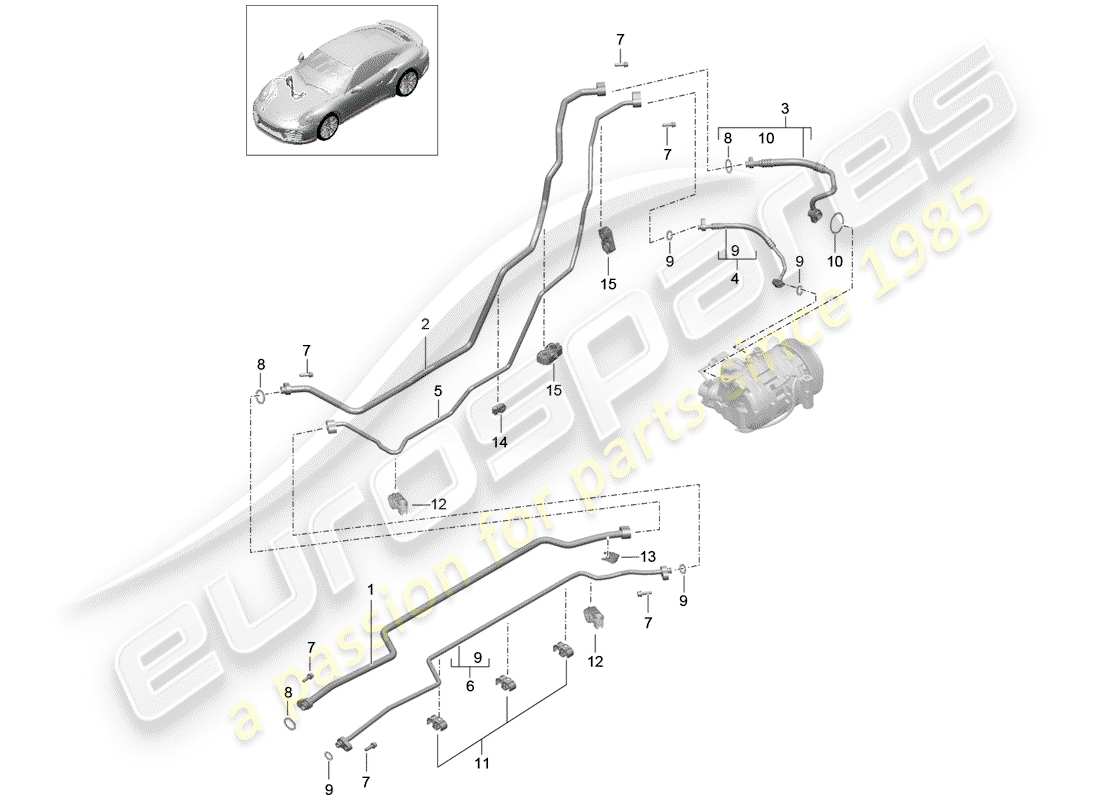 porsche 991 turbo (2020) refrigerant line parts diagram