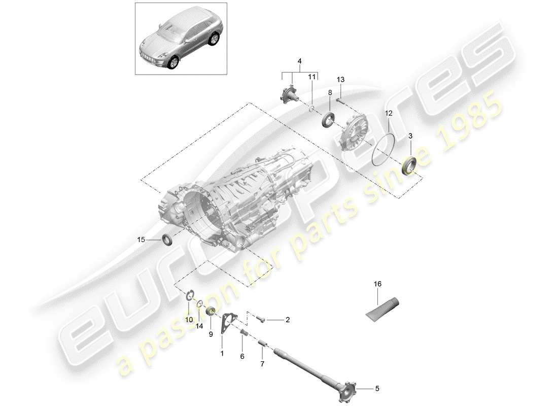porsche 2014 (macan) - pdk - gearbox front axle differential parts diagram