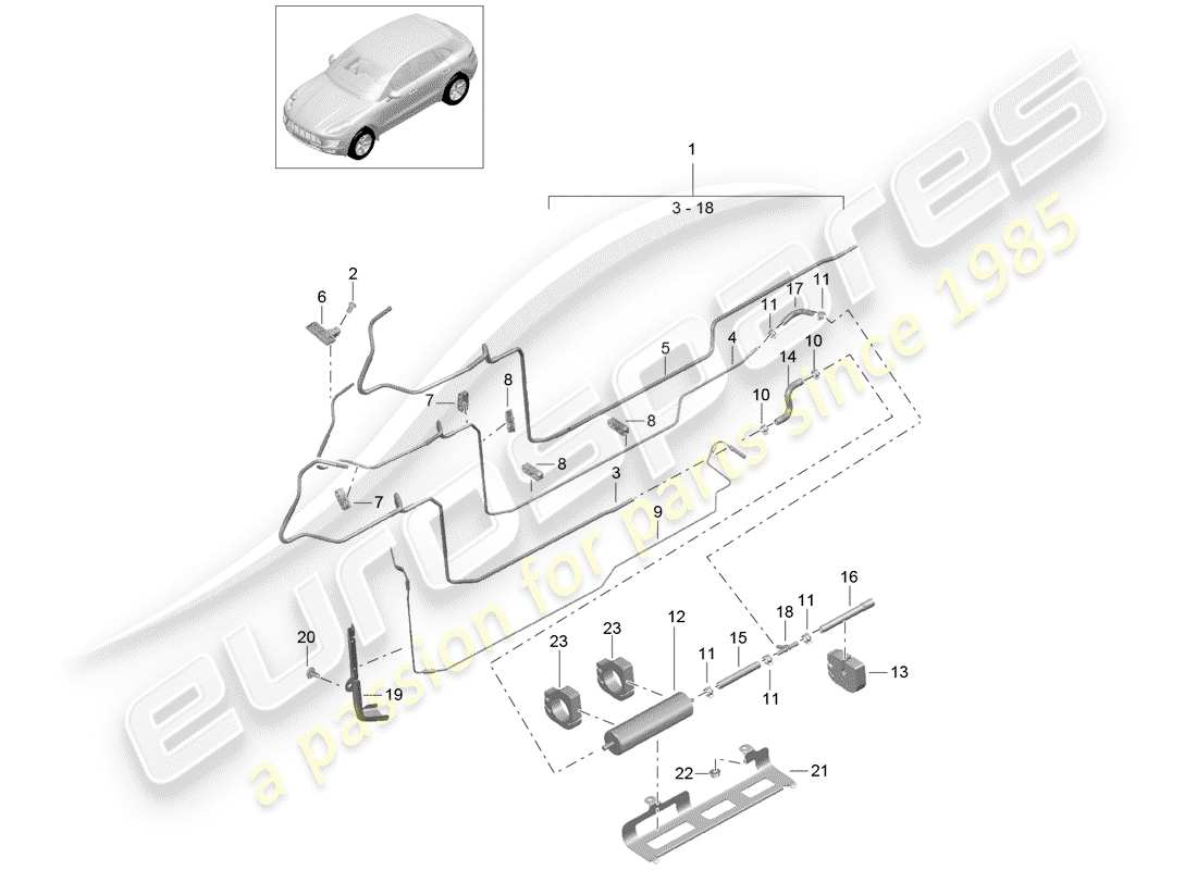 porsche 2015 (macan) fuel system fuel line underbody part diagram