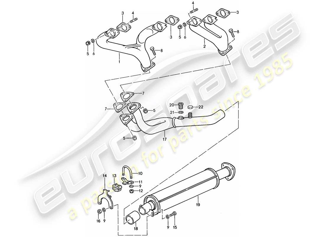 porsche 1987 (924s) exhaust system - exhaust silencer, front part diagram