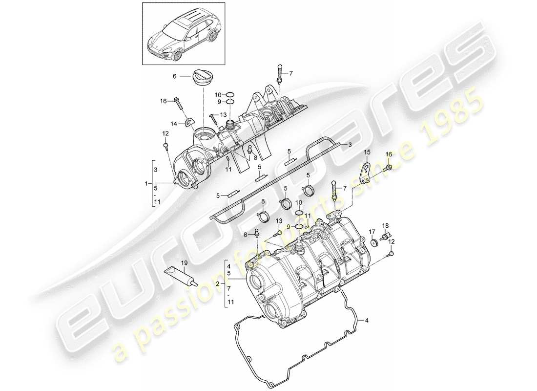 porsche 2016 (cayenne e2 92a) valve cover part diagram