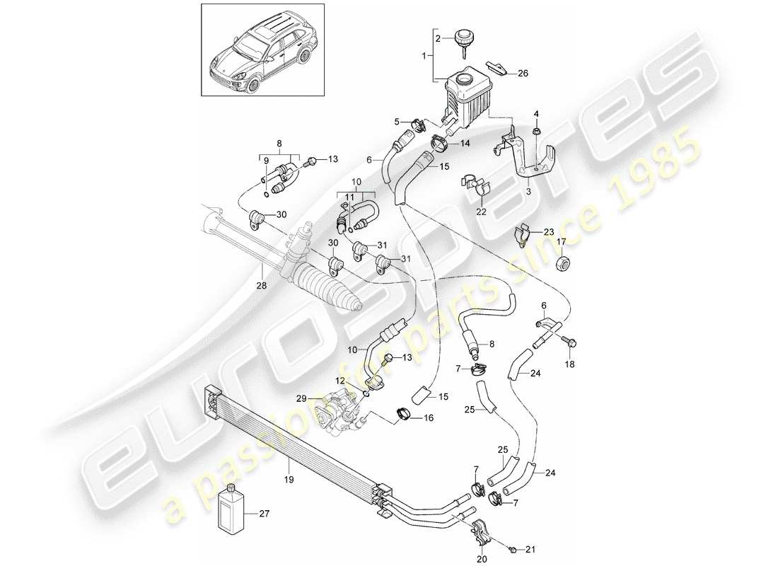porsche 2013 (cayenne e2 92a) power steering pressure line oil cooler d - mj 2015>> part diagram