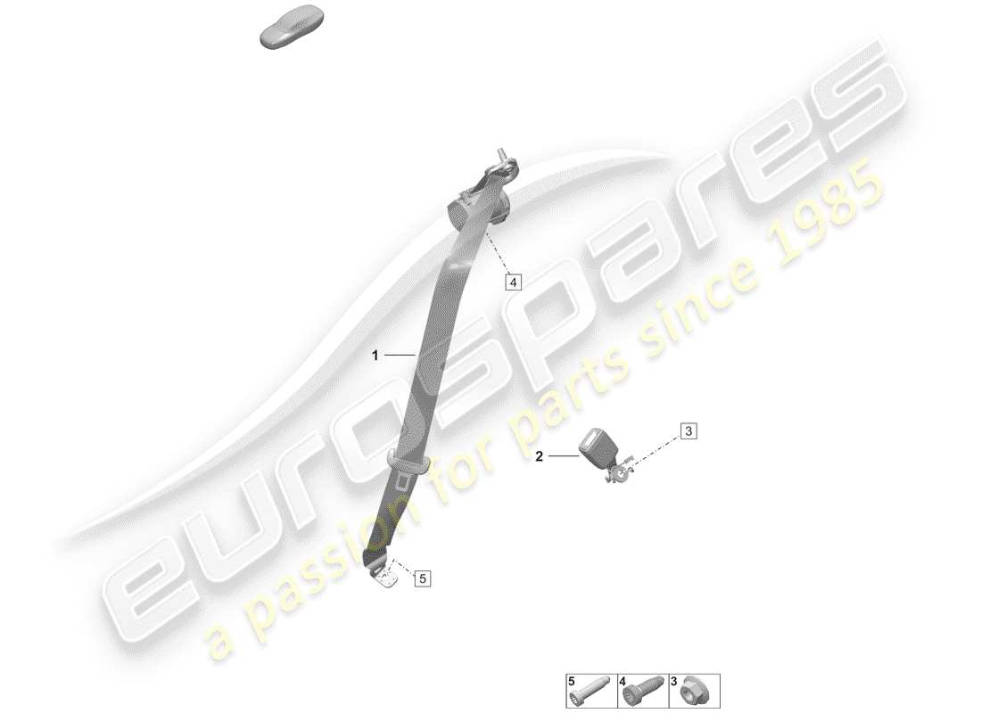 porsche 2020 (992-1) three-point safety belt rear belt latch parts diagram