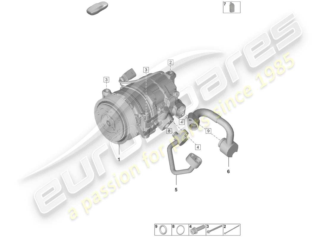 porsche 2020 (992-1) a/c compressor r1234yf coolant parts diagram