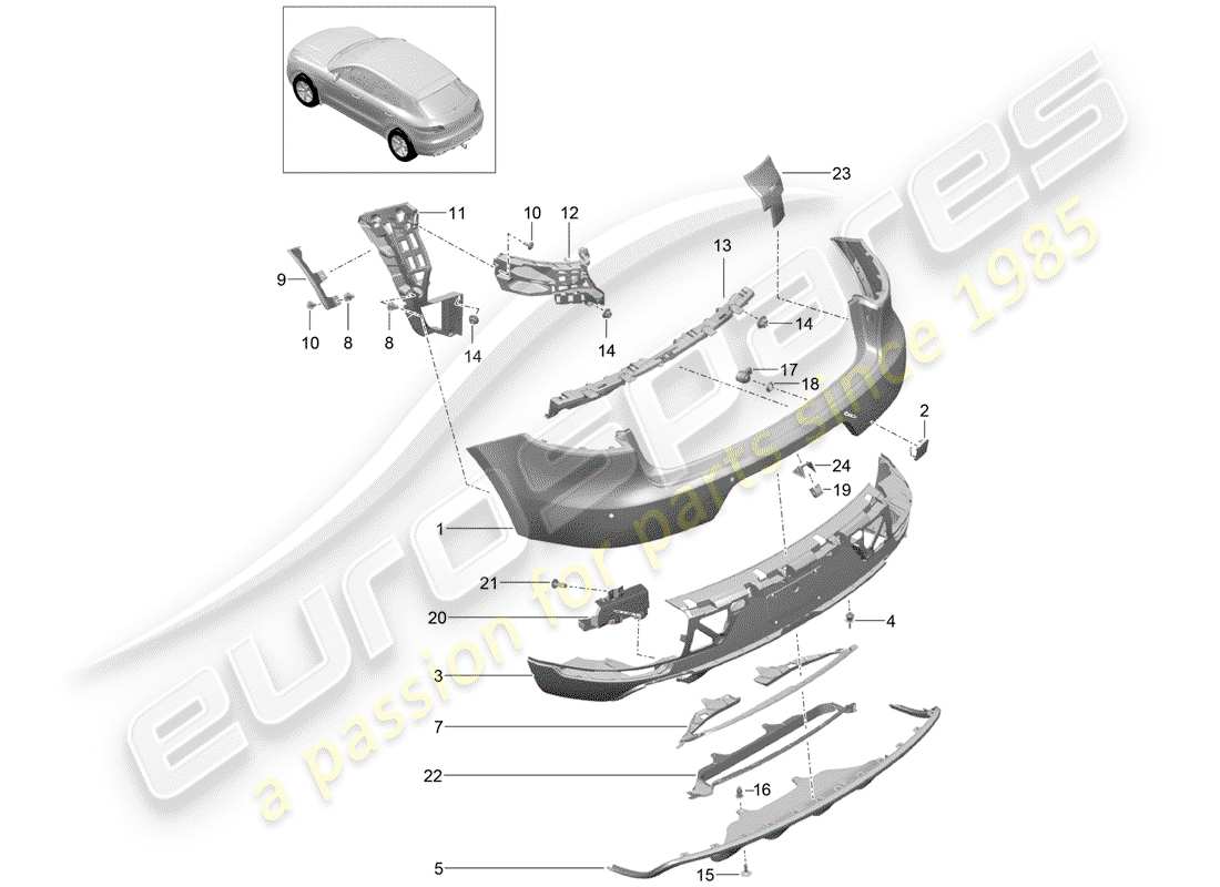 porsche 2015 (macan) bumper rear sport design package and gts part diagram