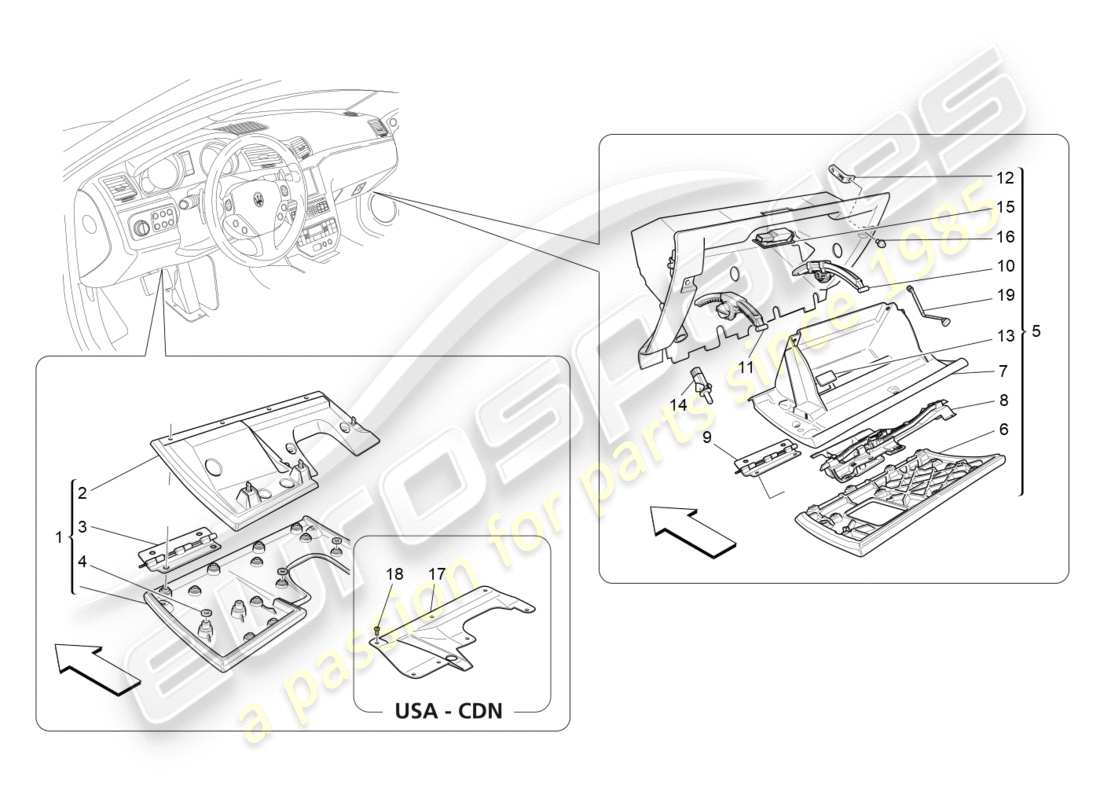 maserati granturismo s (2013) glove compartments parts diagram