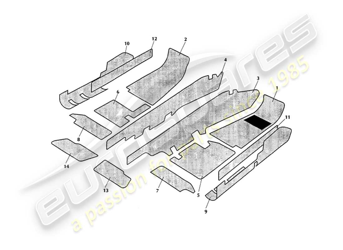 aston martin v8 coupe (1999) carpets parts diagram