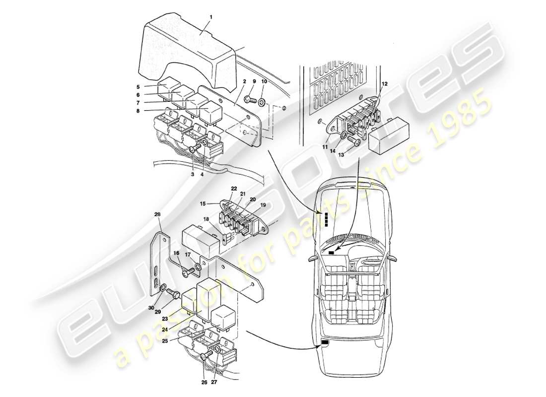 aston martin v8 volante (2000) relays, to vin 89026 part diagram