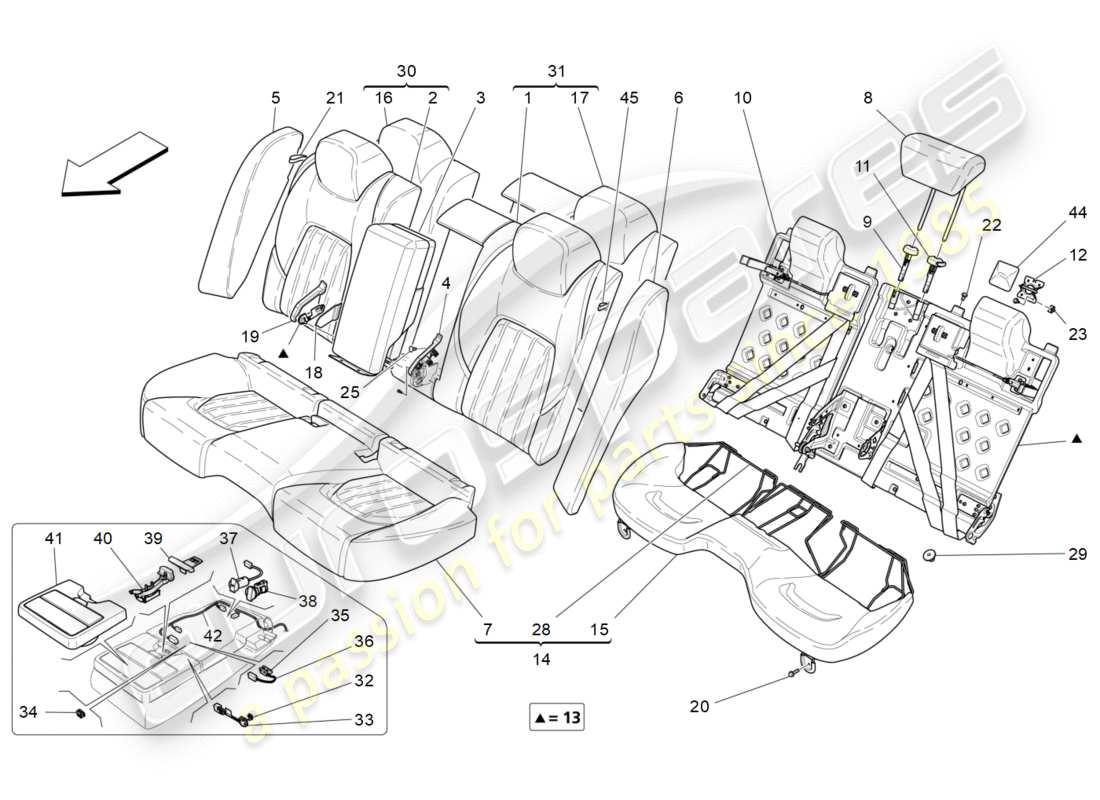 maserati qtp 3.0 tds v6 275hp (2015) rear seats: trim panels part diagram