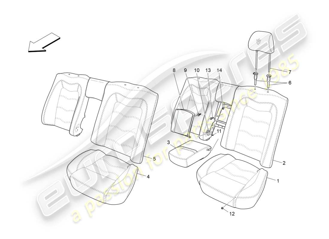 maserati granturismo (2013) rear seats: trim panels parts diagram