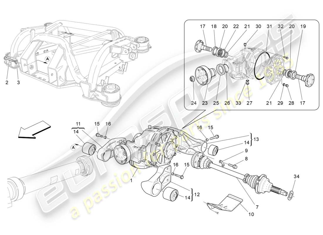 maserati granturismo (2015) differential and rear axle shafts part diagram