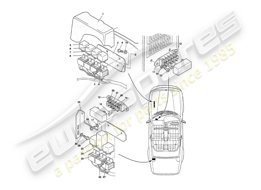aston martin v8 volante (1998) relays, to vin 89026 part diagram