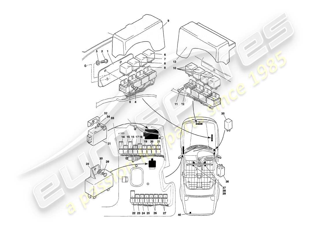 aston martin v8 volante (1997) relays, to vin 89026 parts diagram