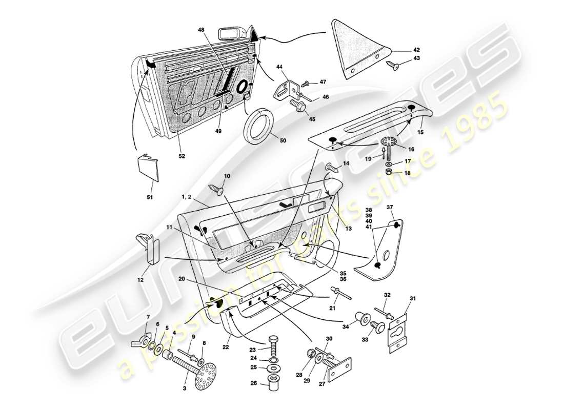 aston martin v8 volante (1997) door casing parts diagram