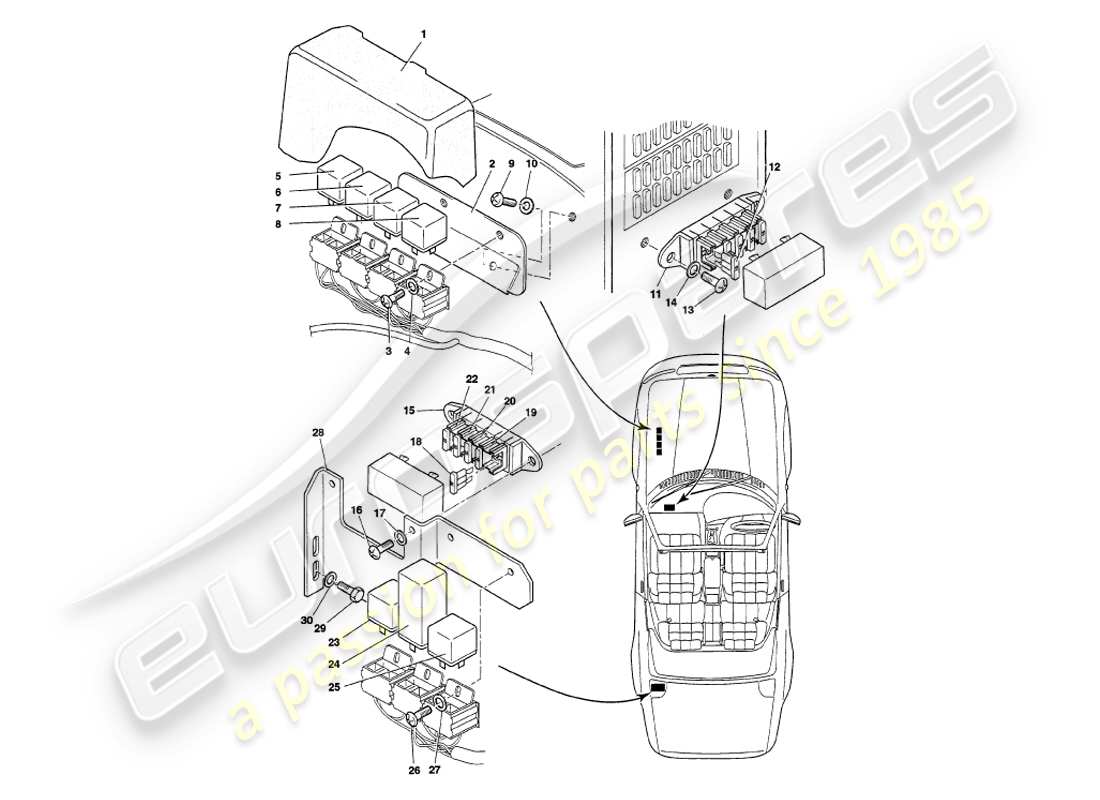 aston martin v8 volante (1997) relays, vin 89027 on parts diagram