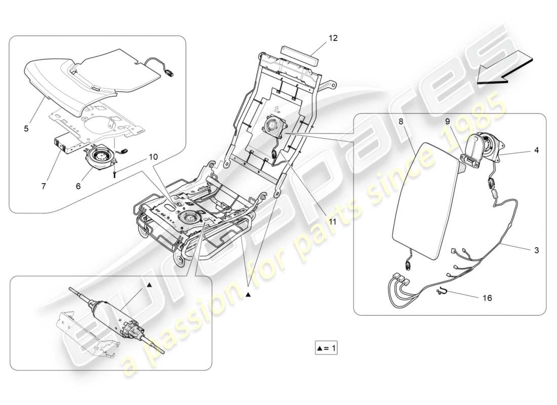 maserati qtp 3.0 bt v6 410hp (2014) rear seats: mechanics and electronics parts diagram