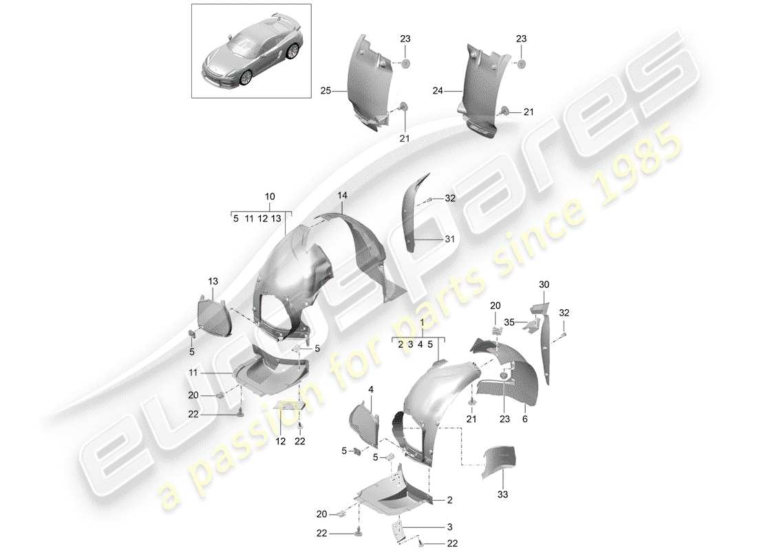 porsche 2016 (981 cayman gt4) trims wheel housing part diagram
